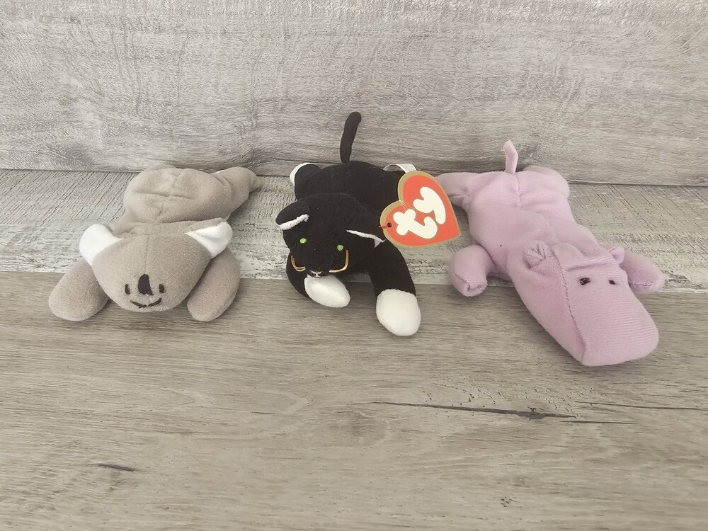 Ty Teeny Beanie Babies Mcdonalds Lot Of 3 Zip The Black Cat Purple Hippo Koala
